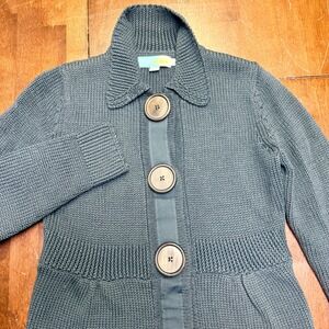 Boden Long Cardigan Sweater Womens‎ Size 2 Gray Cotton Knit Big Buttons WR572